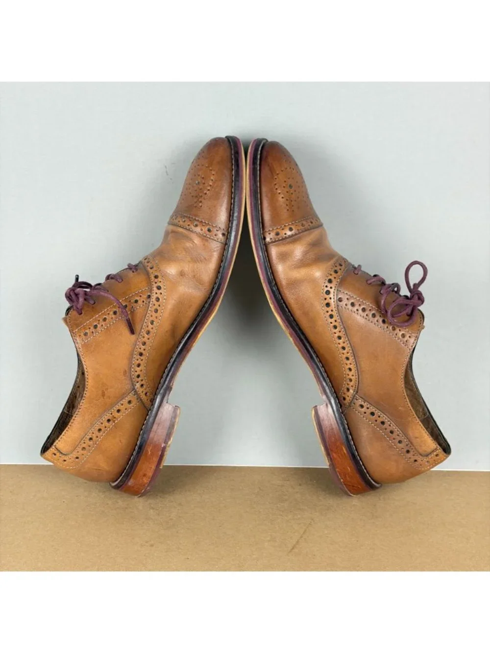 Johnston & Murphy Conrad Cap Toe Leather Oxford Shoes Mens 8 Light Brown Tan